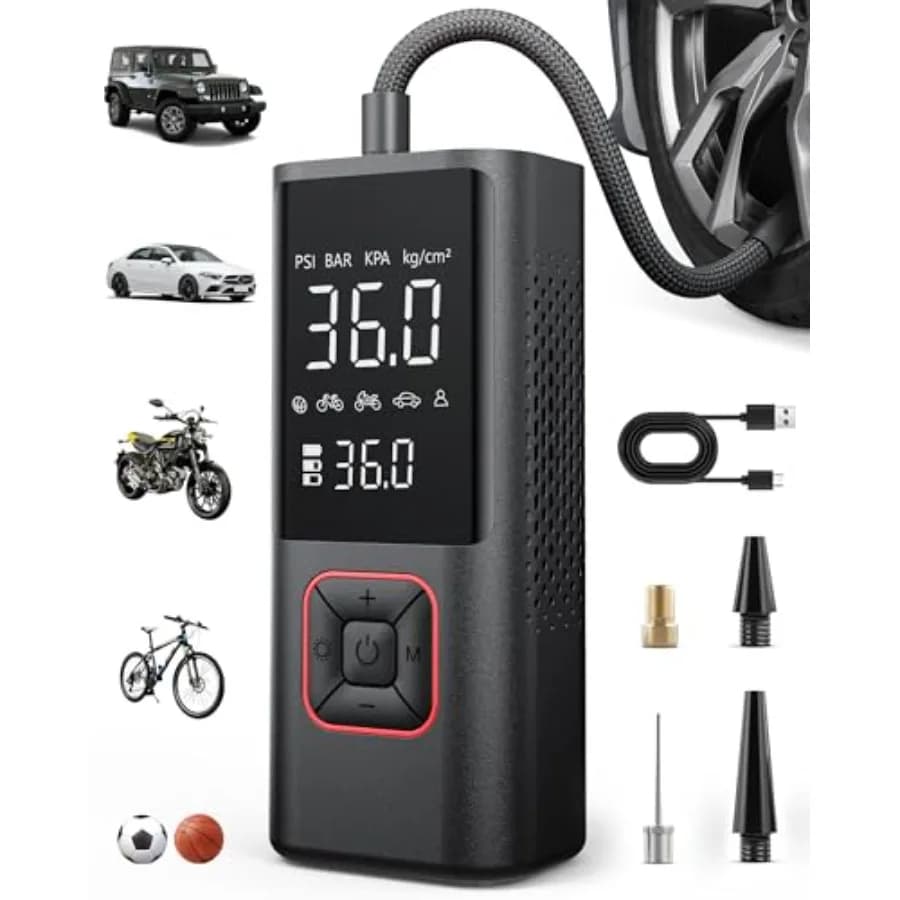 Compressore d'aria portatile senza fili 150PSI con spegnimento automatico per pneumatici auto, moto, biciclette e palloni gonfiabili
