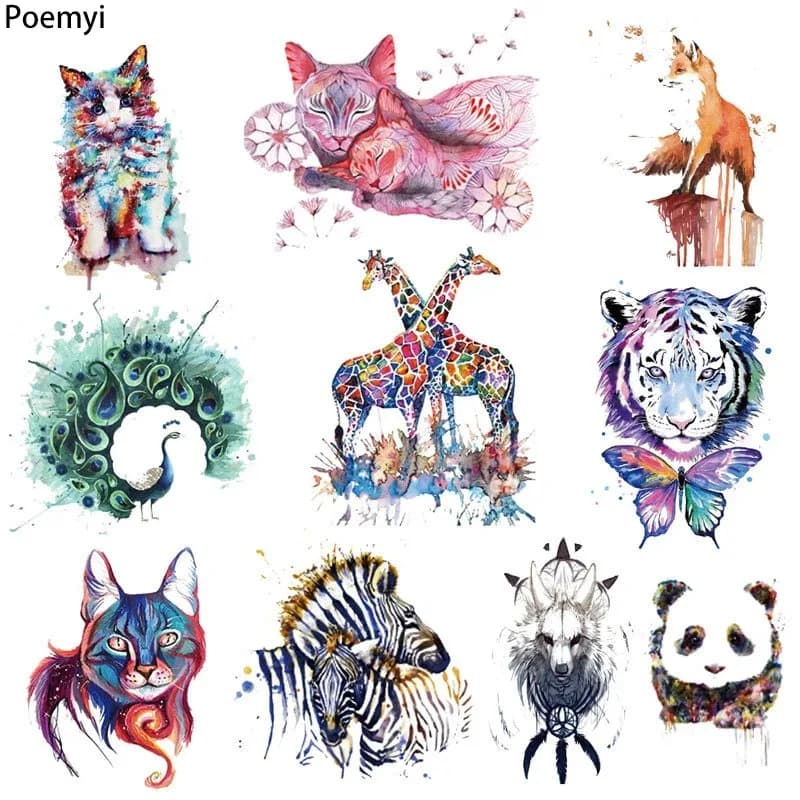 Poemyi Termoadesivi su simpatici animali Toppe sui vestiti Marca Cool Tiger Cat Adesivi termici per abbigliamento Jeans Giacca Trasferimento di calore F