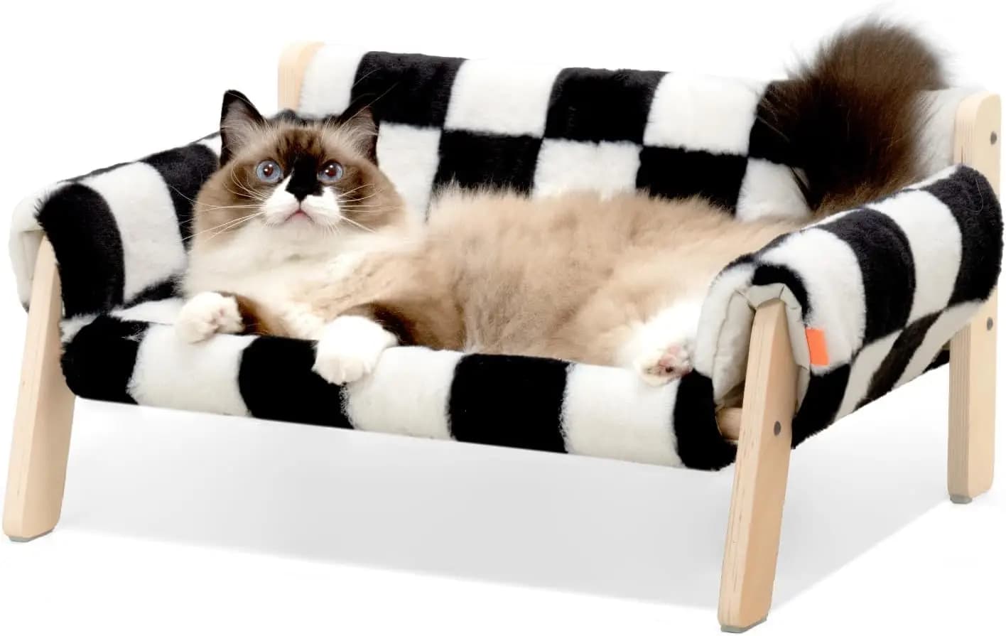 Mewoofun Divano letto per gatti Divano per animali domestici Letti per gatti rialzati per interni in legno con coprimaterasso rimovibile adatto per scacchiera per animali M