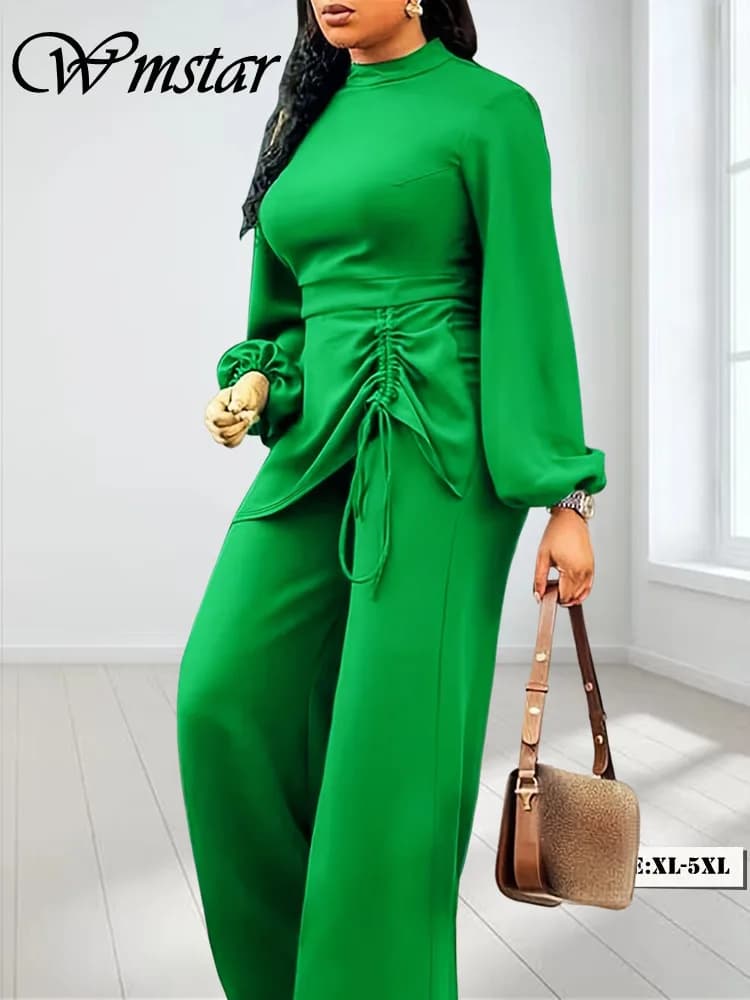 Wmstar Plus Size donna tuta Casual autunno abiti nuovo stile solido ufficio signora fasciatura moda XL-5XL Dropshipping all'ingrosso