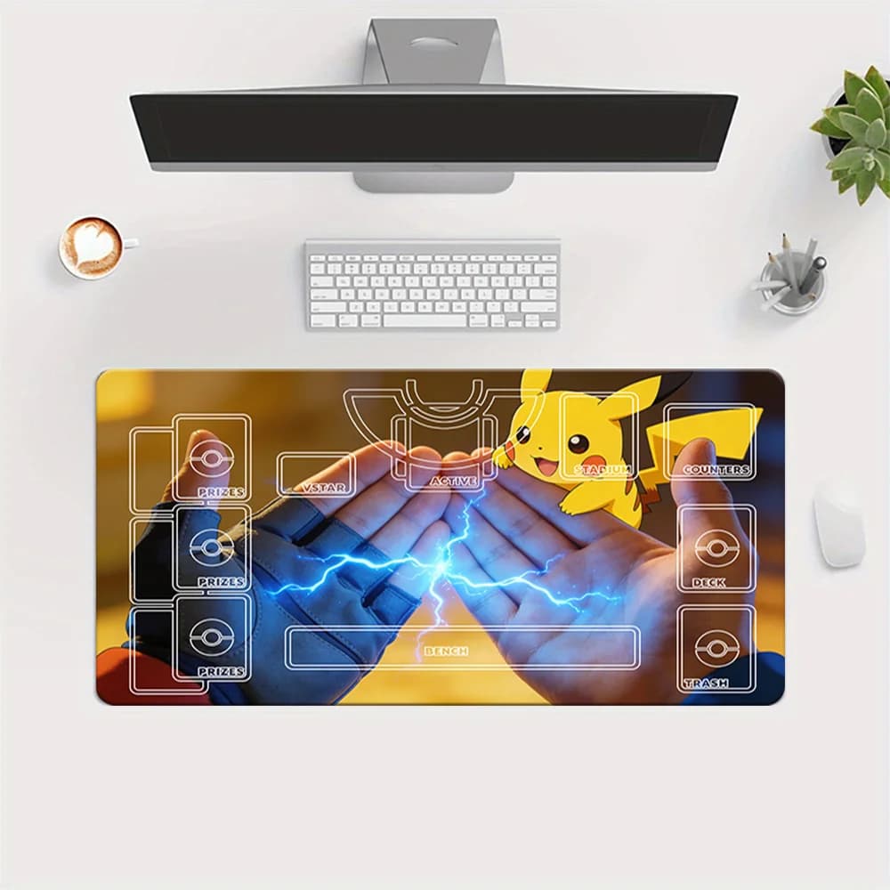 Tappetino da Gioco Pokemon Pikachu Electric Spark TCG con Zone Complete, Tappetino per Mouse da Gaming, Tappetino da Scrivania