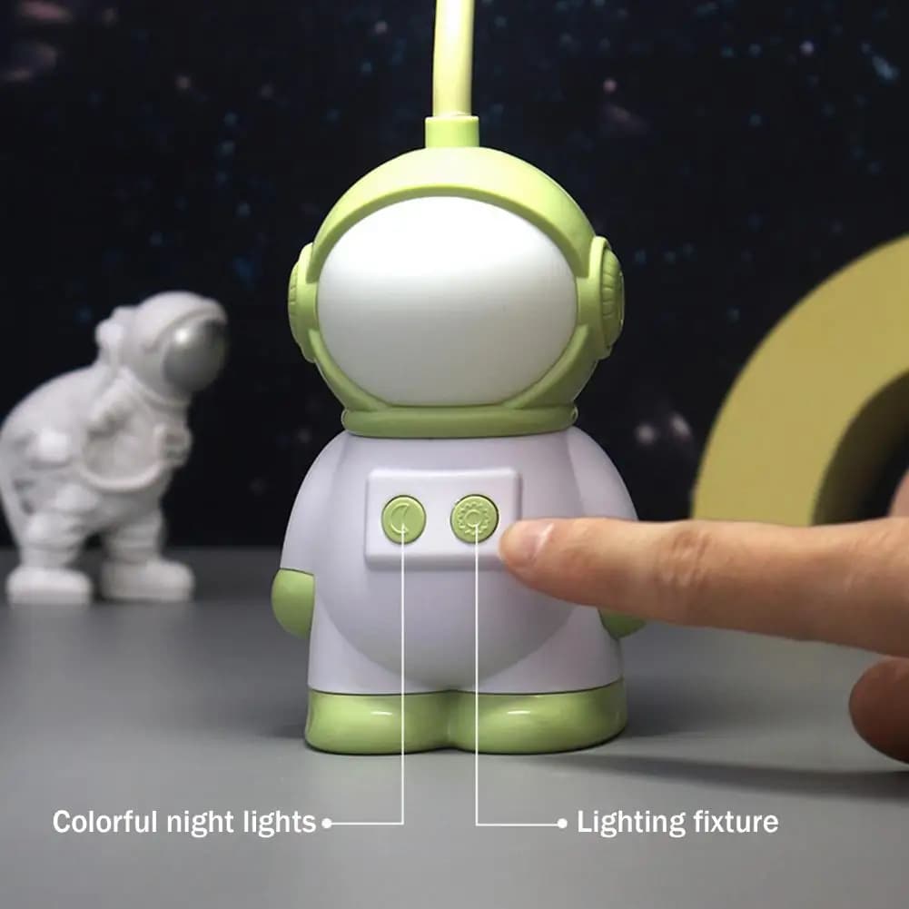 Lampada da scrivania a forma di astronauta per bambini, luce notturna a LED con 7 colori, lampada da comodino per cameretta con collo flessibile.