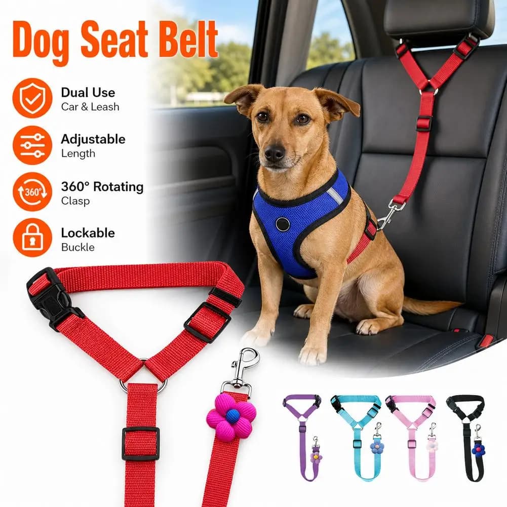 Solid Color Dog Car Safety Belt Nylon Adjustable Tether For Backseat Secure Pet Harness Leash Vehicle Accessory
