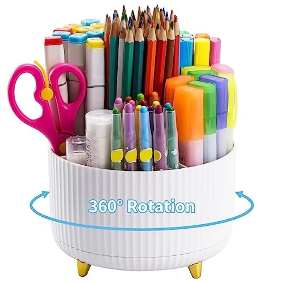 Desk Organizer, 360-Degree Rotating Pen Holder, Desk Organizers and Accessories with 5 Compartments Pencil Holder, Art Supply S