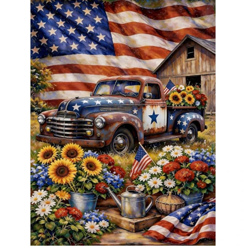 DIY Patriotic Farm Truck Diamond Painting, Eye-catching Rustic Country Art For Living Room Wall Decoration Exquisite Gift