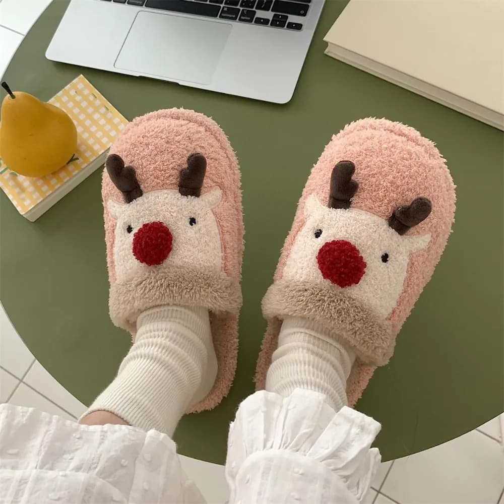 Pantofole Natalizie a Forma di Alce Kawaii, Antiscivolo, Morbide, Invernali, per Interni, Comode, per Dormitorio, Casa, Donna, Studente