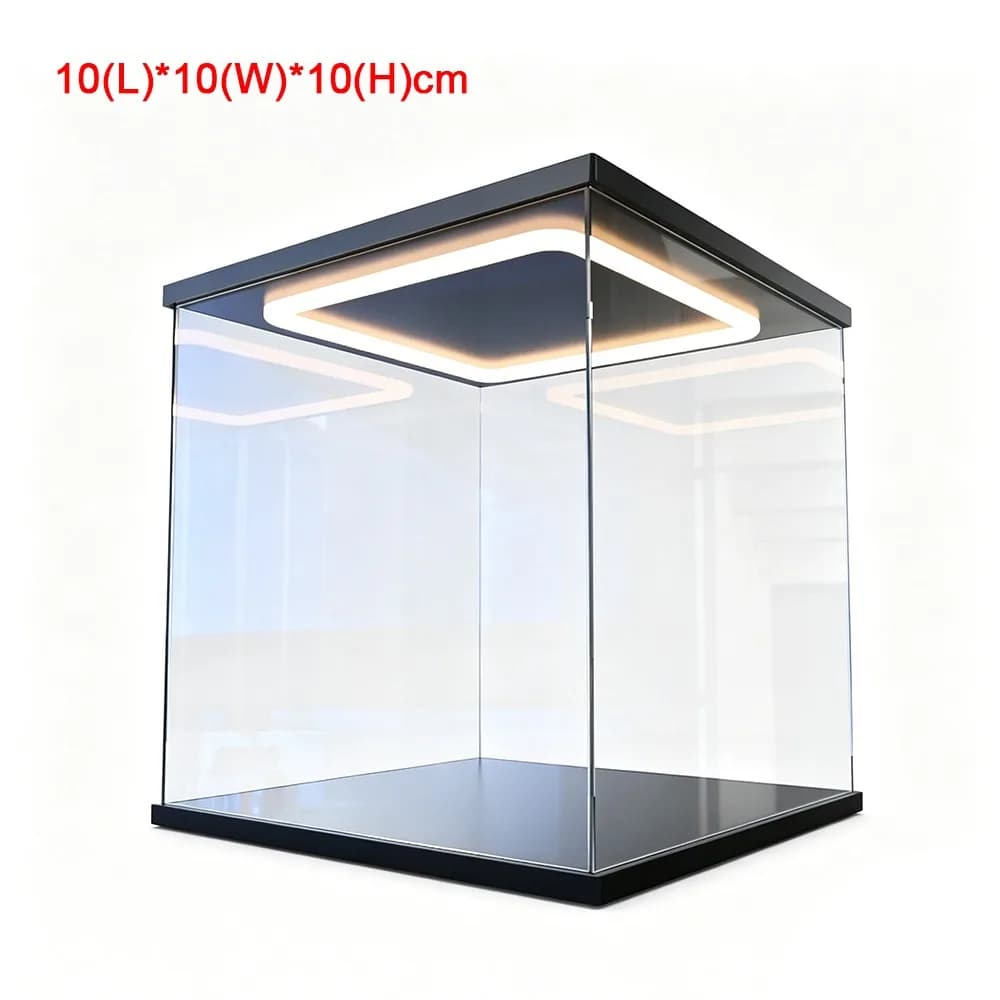 Vetrina Espositiva in Acrilico Trasparente, Scatola Contenitore Antipolvere ad Alta Trasparenza, Stile Moderno con Luci LED per Anelli