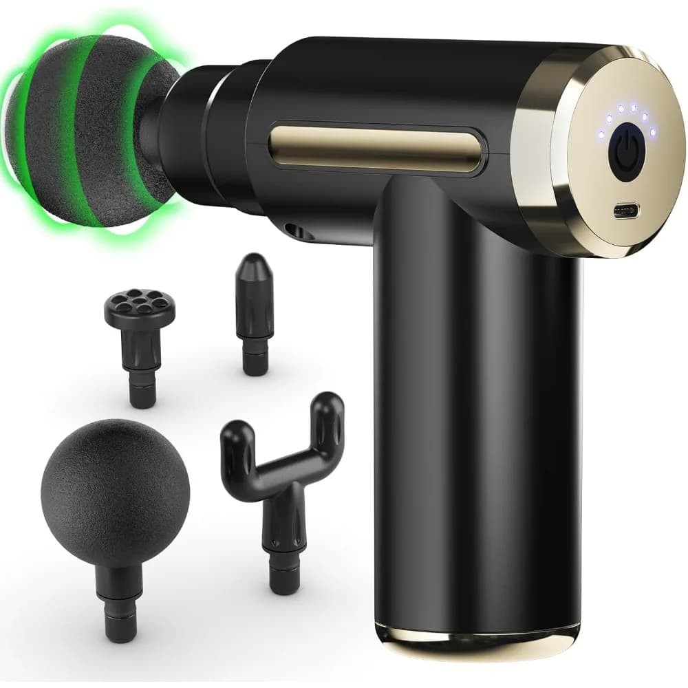 Massage Gun Deep Tissue for Pain Relief with 4 Massage Heads & 6 Speeds, Electric Mini Handheld Body Massager for Any Pain Relief, Best Gifts for Dad and Mom