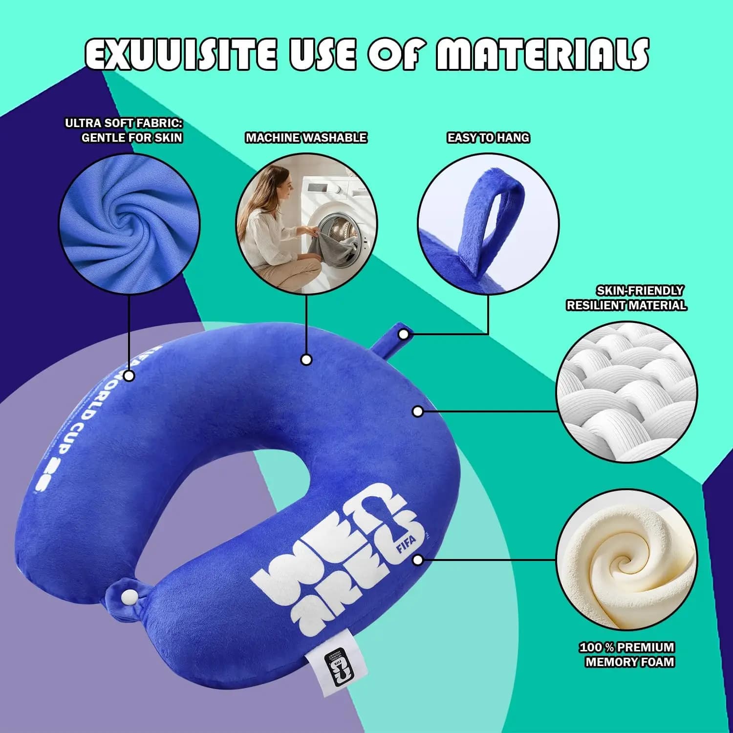 FIFA World Cup 2026 Travel Neck Pillow,100% Pure Memory Foam, Flight Pillow for Traveling, Car, Home Provide Head Neck Support