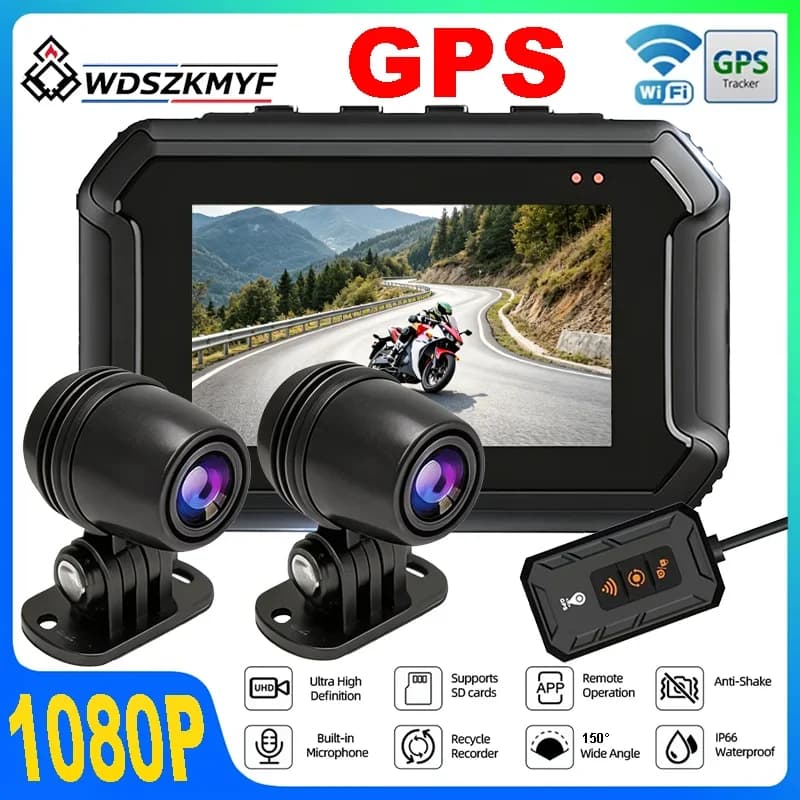 IP67 Waterproof Motorcycle Dash Cam WiFi GPS Dual Lens 1080P Front Rear Camera Motorbike Driving Recorder Black Box G-sensor