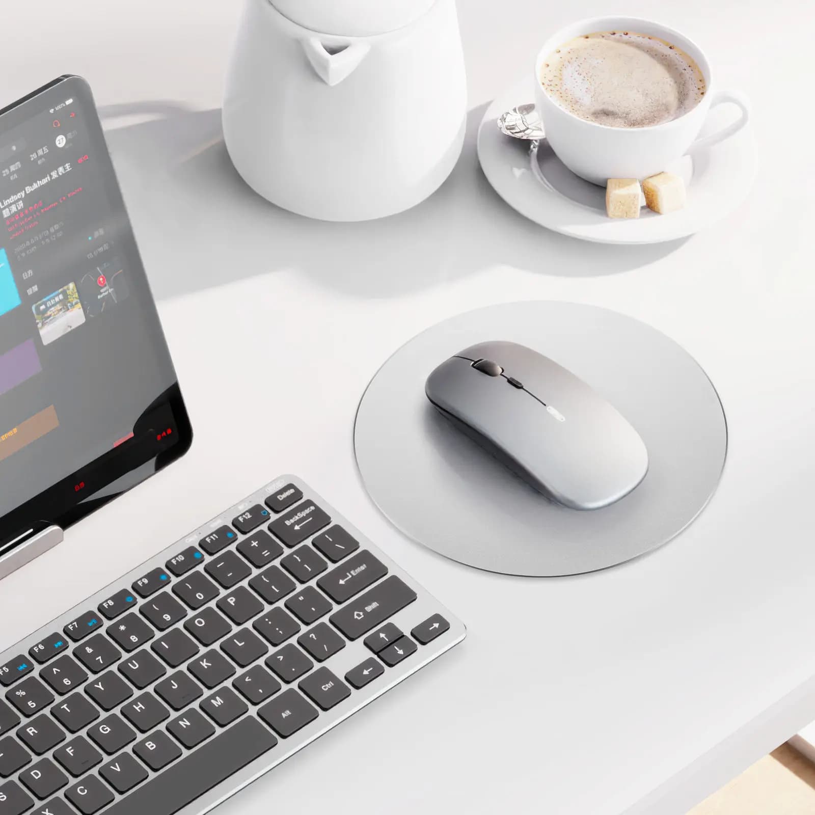 Tappetino per mouse rotondo in alluminio da 200 mm, superficie liscia per controllo di precisione, per giochi su desktop e laptop, colore argento