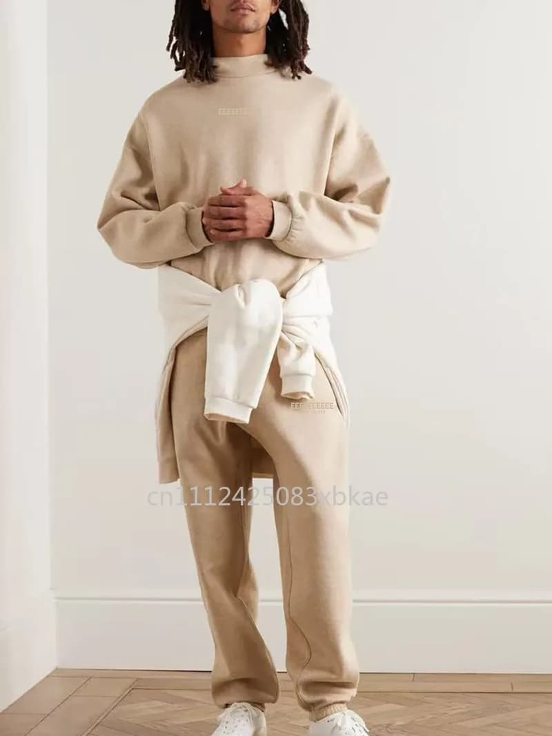 FW23 Cloud Series Hoodie Set, Fashion Design with Silicone Logo, Classic Oversize Men's Cotton Felt Set