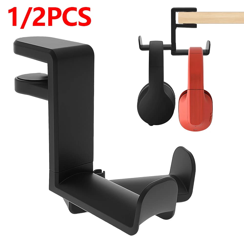 1/2 Pieces 360 ° Support for Double Hook Headphones, Universal Headphones with Clamp, Adjustable for Gaming and Home Use