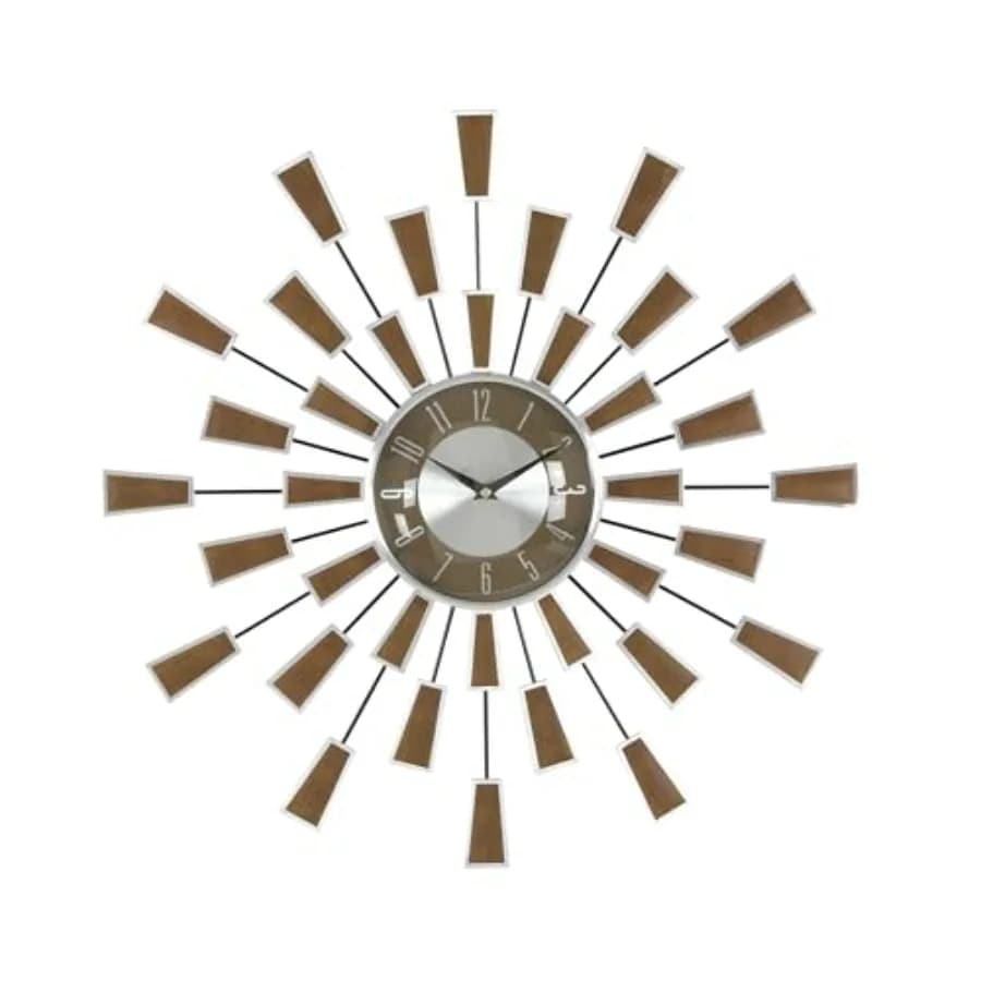 Orologio da parete decorativo in metallo, modello Starburst, per la casa, con accenti argentati, per stanza, 22 x 3 x 22, marrone