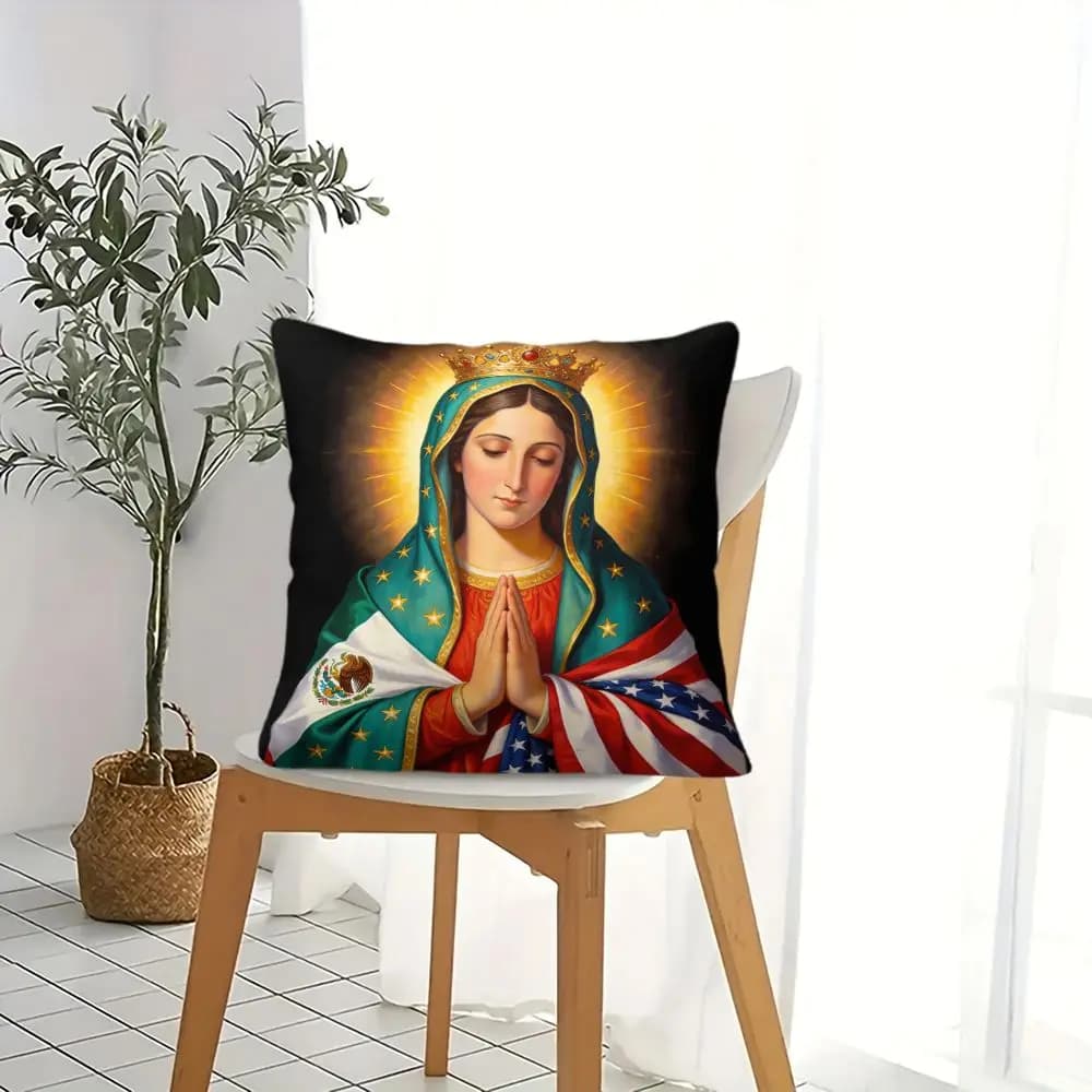Guadalupe Throw Pillow Digital Print Cushion Cover Mexican American Flag Religious Art Sofa Home Decor 45x45cm