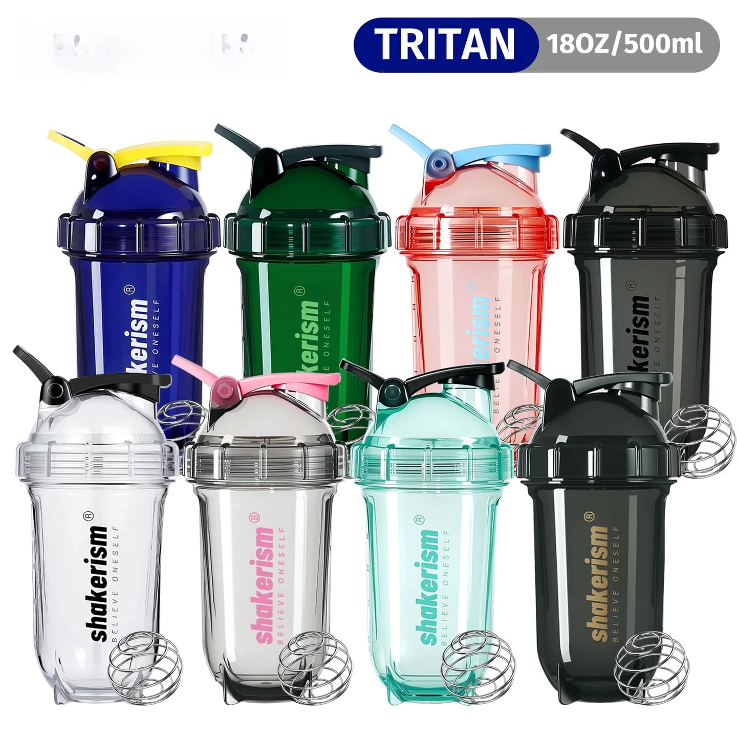 Shakerism Portable Sports Bottle for Fitness, Blends, Proteins and Milkshake, with Mixing Sphere, American Style, Plastic