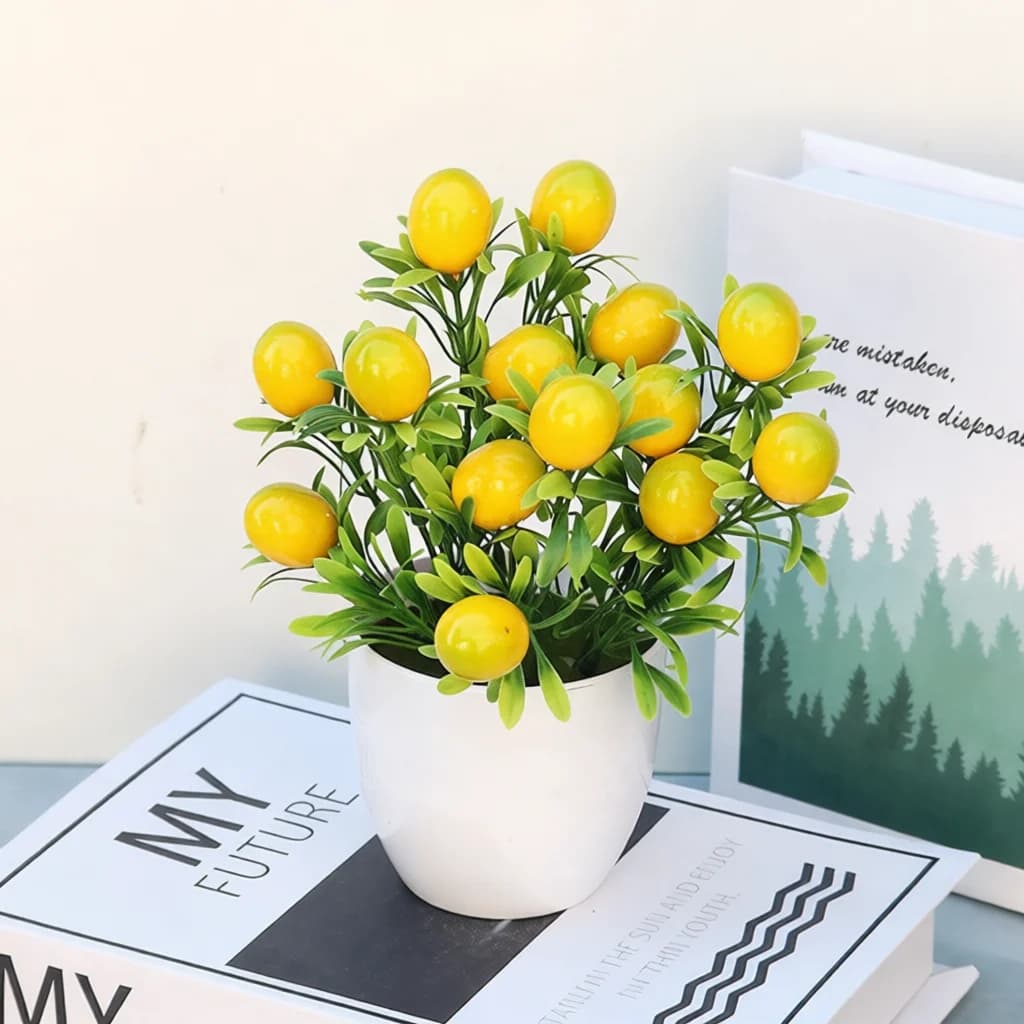 Faux Cherry Fruit Potted Plant Simulation Bonsai Decorative Fake Berry Ornament For Home Office Table Interior Decor