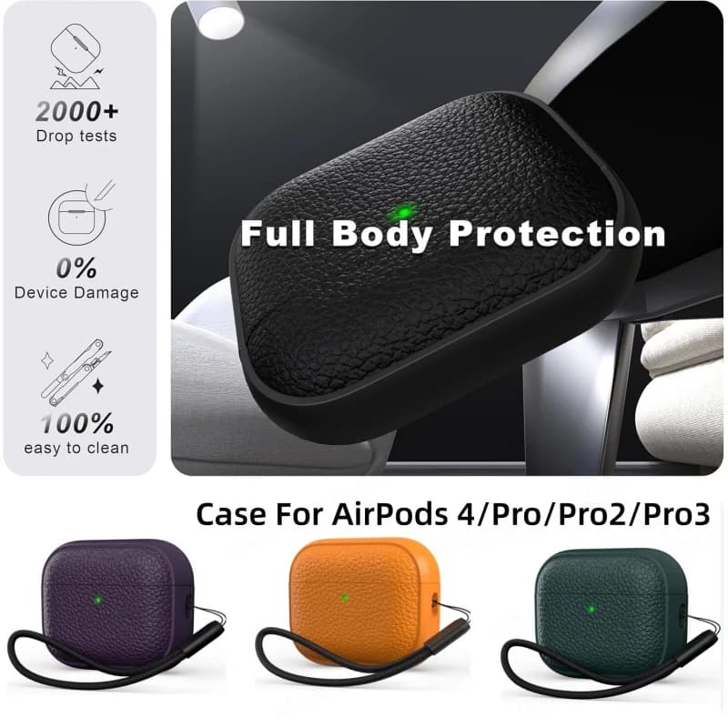 For AirPods Case Pro Pro 2 Pro 3 Drop Protection Cover (Leather-Like Design)with Lanyard Headphone Case For AirPods 4 Pro Pro2 3