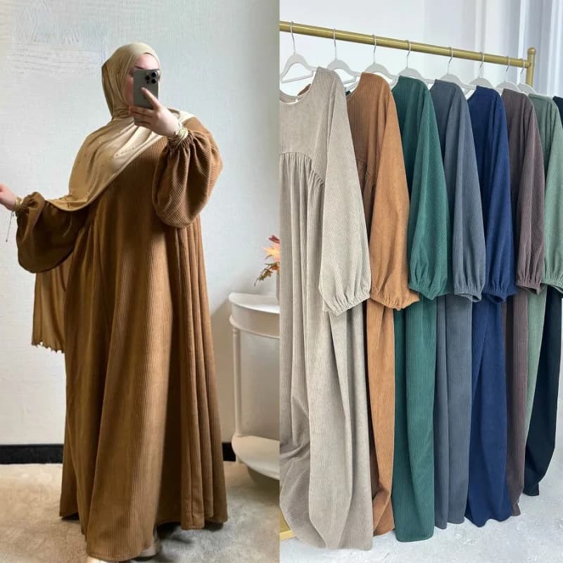 Dubai Velluto a coste Abaya per le donne musulmane Eid Ramadan Abito modesto Allentato Grande Abito elegante Islam Abbigliamento Turchia Abito solido
