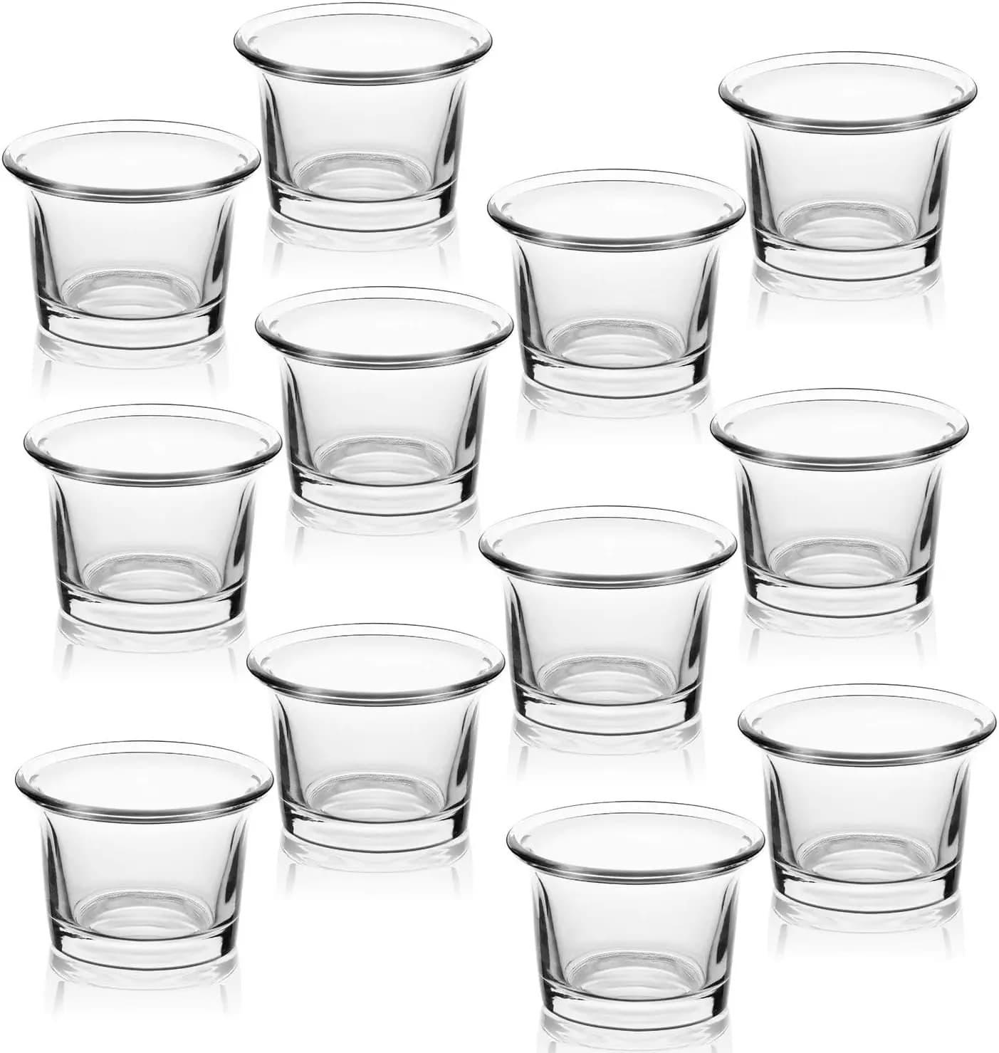 Set of 12 Transparent Glass Candle Holder for Valentine's Day, Weddings, Celebrations and Home Decorations