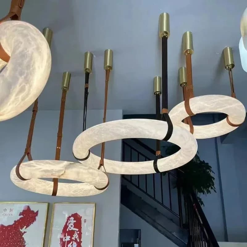 Moderno e minimalista imitazione marmo soggiorno sala da pranzo lampada a sospensione cerchio creativo anello circolare illuminazione bar hotel in resina