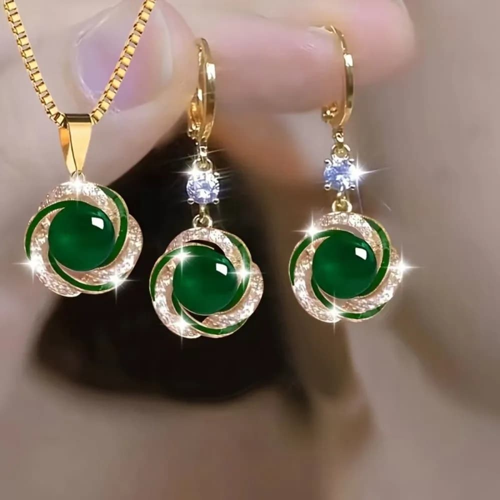 Set di gioielli versatili con zirconi, eleganti set di gioielli con perle finte, set di collana e orecchini alla moda e brillanti per donna