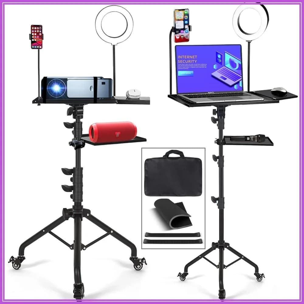 Supporto Treppiede Regolabile per Proiettore con Ruote, Supporto da Pavimento per Laptop per Live Streaming, Musica, Treadmill