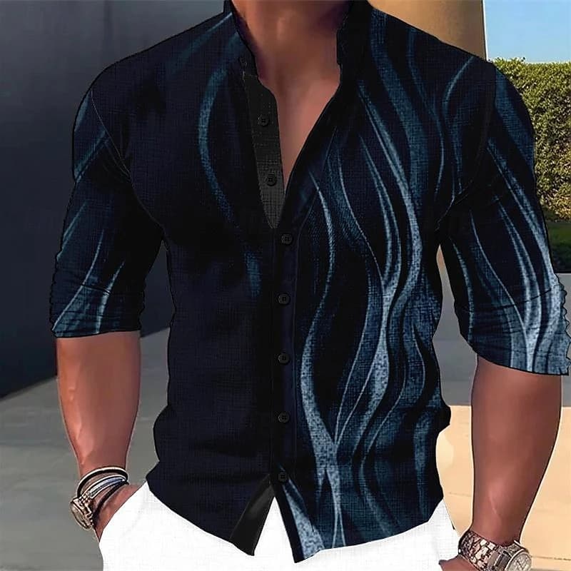 Camicie a righe semplici per uomo primavera autunno moda risvolto camicia a maniche lunghe stampata in 3D camicetta Casual Vintage allentata e traspirante
