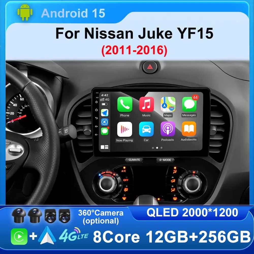 Android 15 lettore video Carplay Auto per Nissan Juke YF15 2011 - 2016 WIFi 4G GPS Multimedia Autoradio BT Touch Screen