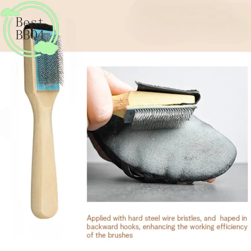(BBQ4)Wooden Suede Sole Wire Shoe Brush With Protector Cover Stainless Steel Brush Head Dance Shoes Cleaning Brush Durable