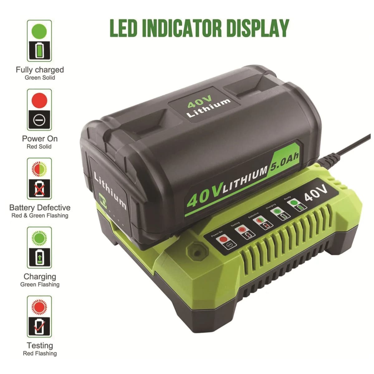 Quick Charger Multi Plug Electric Tool for RYOBI 40V OP400 Cooling System Charger with Intelligent LED Multifunction Indicator