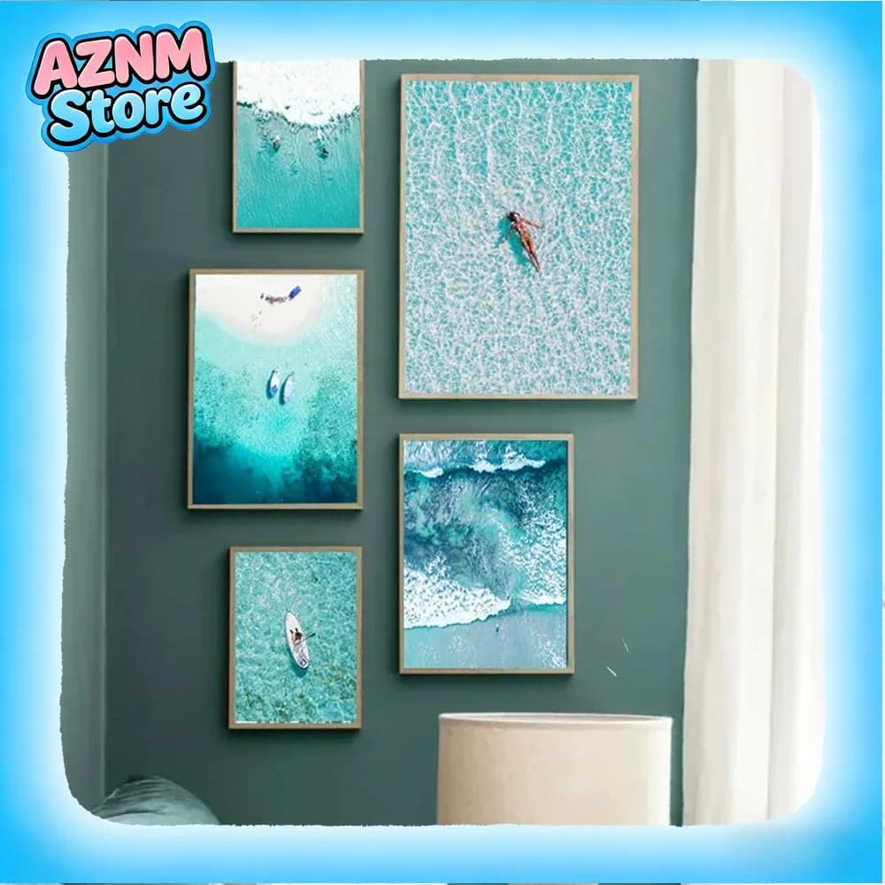 Beach Blue Ocean Wave Sea Water Surf Posters And Prints Coastal Seascape Canvas Painting Wall Art Picture Living Room Home De
