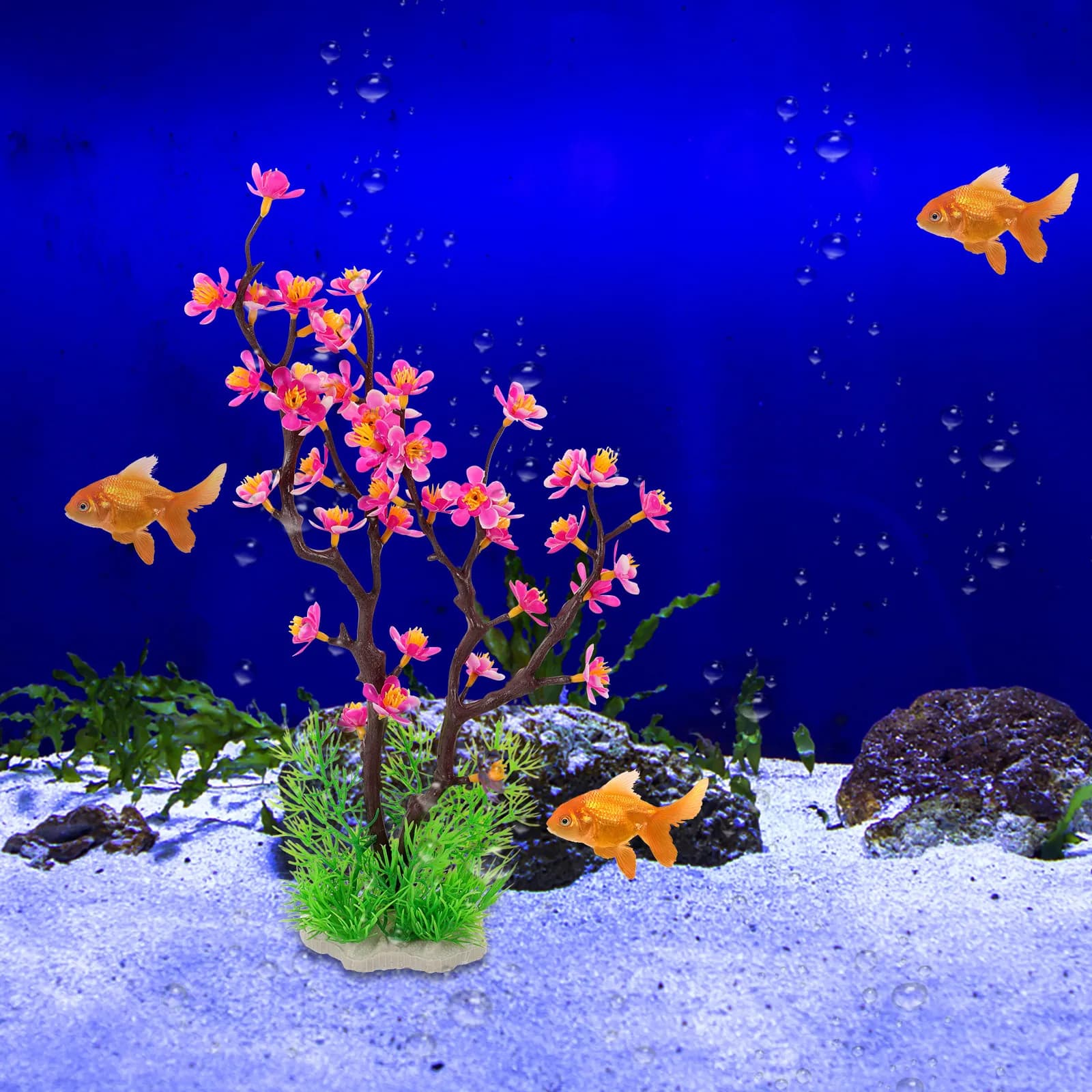 Pianta Artificiale di Fiori di Prugna per Acquario, Piccolo Ornamento Paesaggistico per Vasche di Pesci, Piante Finte per Decorazione Acquario