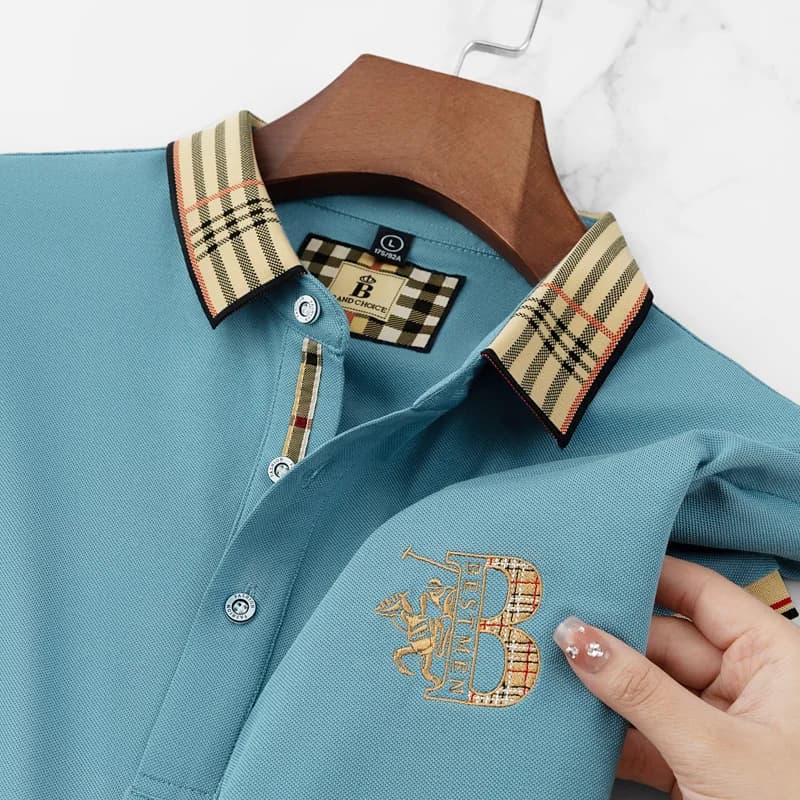 High end men's new exquisite embroidered design polo shirt fashionable summer comfortable breathable striped collar short sleeve