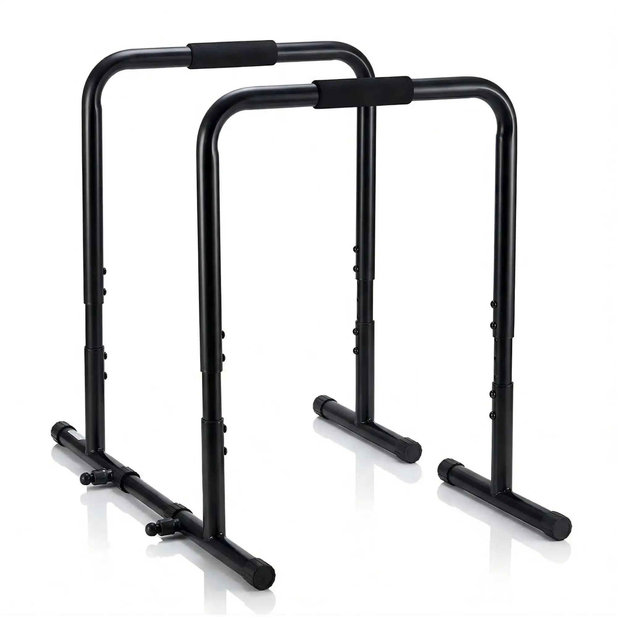 Stazione per trazioni e dip con barra per porte, resistente e regolabile, con maniglie in schiuma per casa/palestra/ufficio/patio, nera
