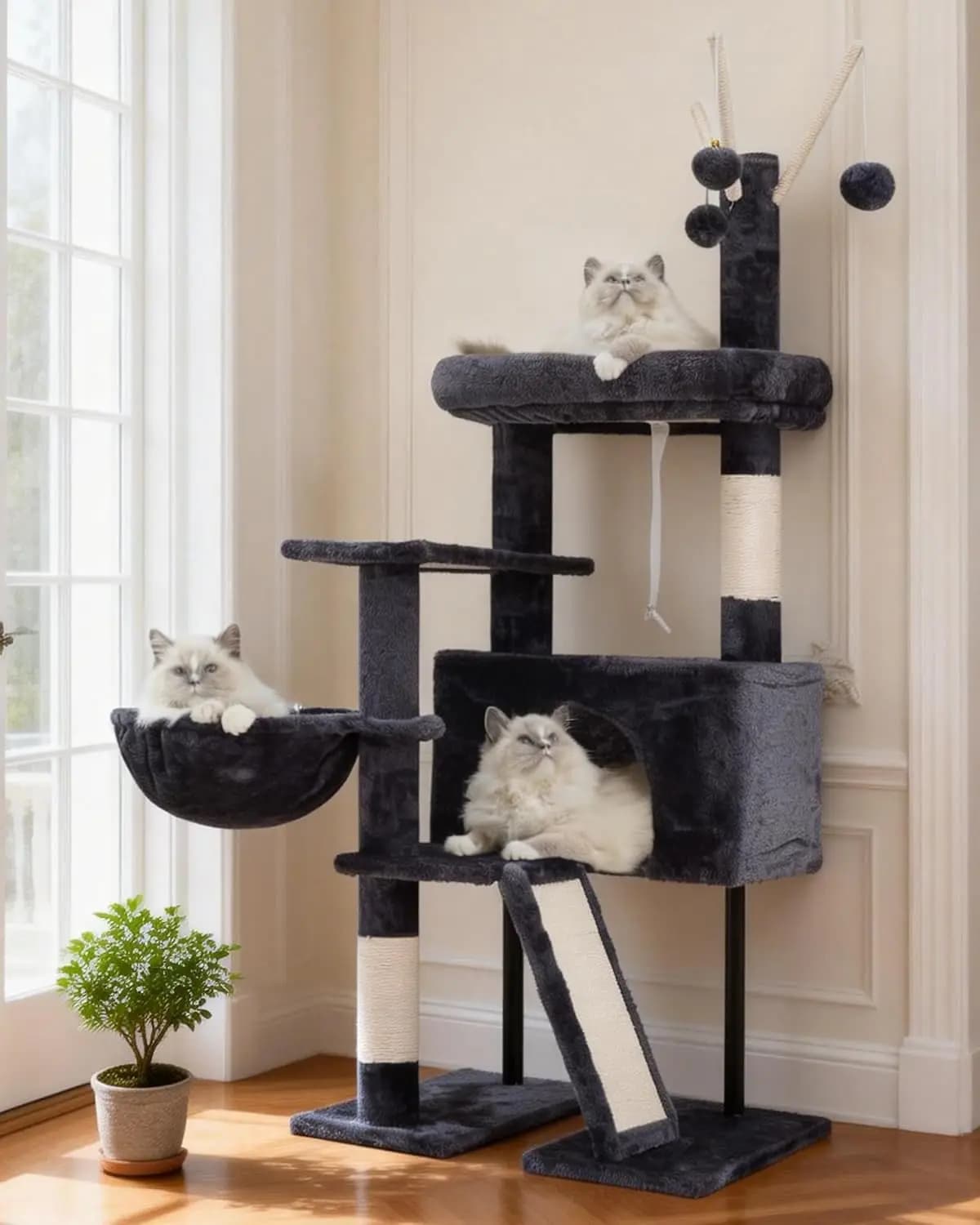 Albero per gatti da interno, torre per gatti con tiragraffi per gatti piccoli e gattini, casetta per gatti con piattaforma superiore rimovibile e F