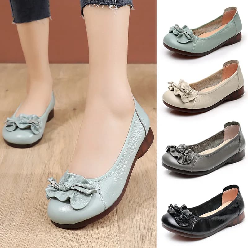 Spring Summer Genuine Leather Shoes Women Flats Slip-on Thick Sole Ladies Casual Shoes Black Blue Plus Size 41
