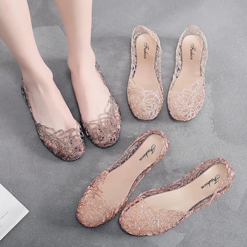 New Summer Women Soft-Soled Non-Slip Jelly Sandals Lady Mesh Flat Beach Shoes Adult Slip-On Hollow Out Mule Shoes Casual Shoes