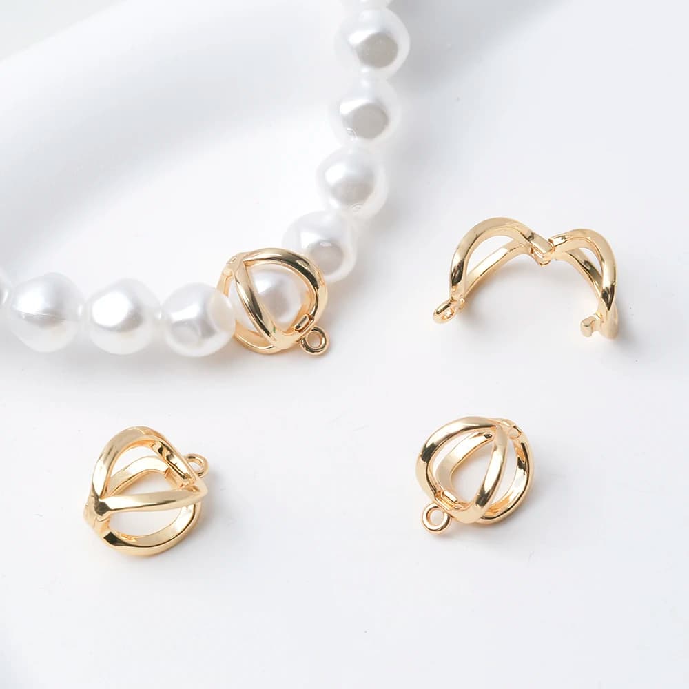 Fold Over Clasps 18K Gold Plated Oval Necklace Shortener Enhancer Clasp Connector Extender for 7.5mm Pearl Bead Jewelry Making
