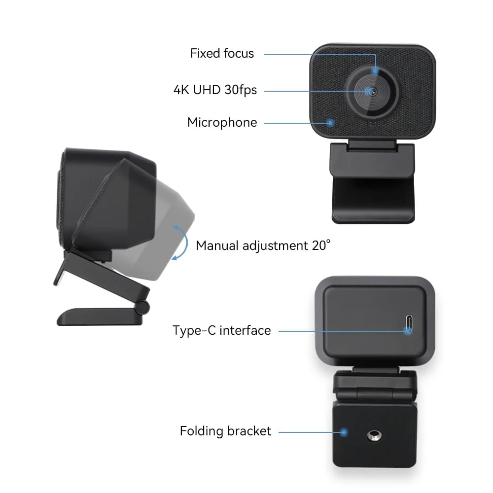Webcam JJTS KATOV 4k con microfono Registrazione in streaming live Webcam 1080p 60fps Webcam USB 4k