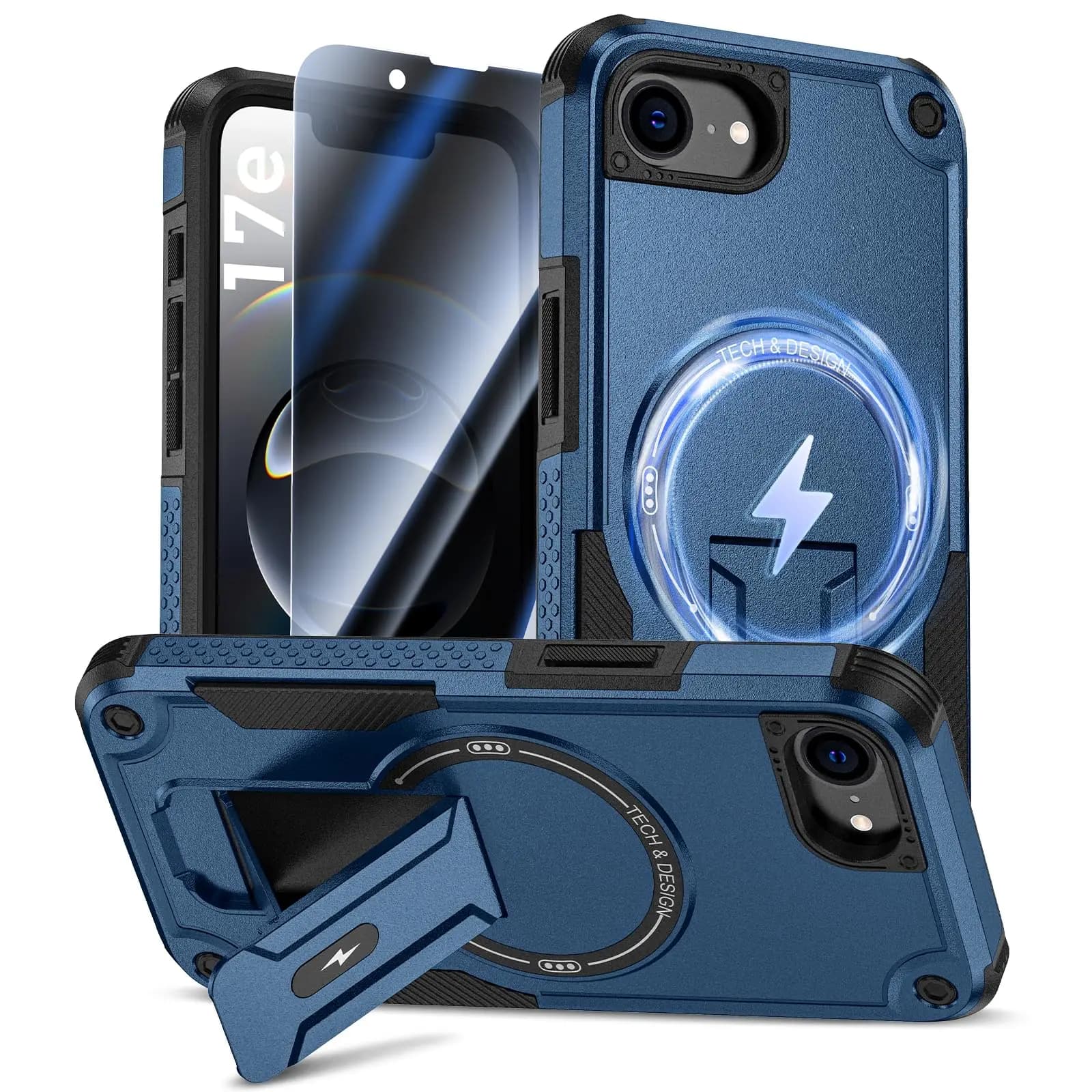 Goton for iPhone 17e/16e Case with Privacy Tempered Glass Screen Protector, Compatible with MagSafe, Invisible Kickstand, Shockp