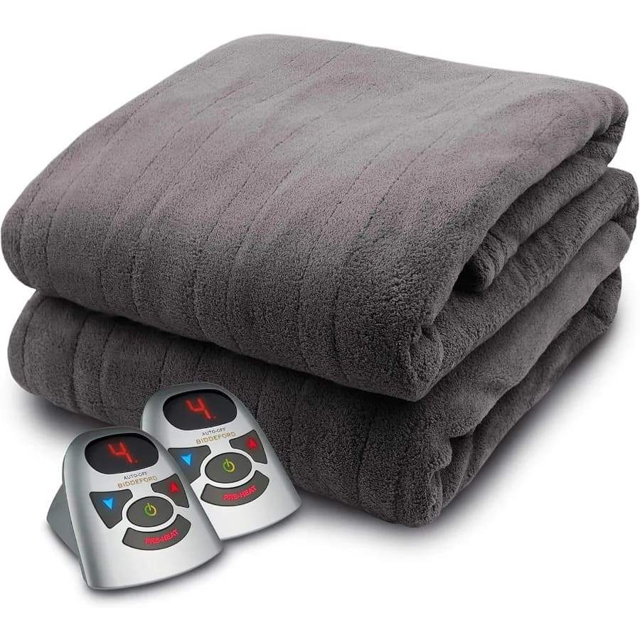 Coperta riscaldata elettrica in micro peluche con controller digitale Queen Taupe