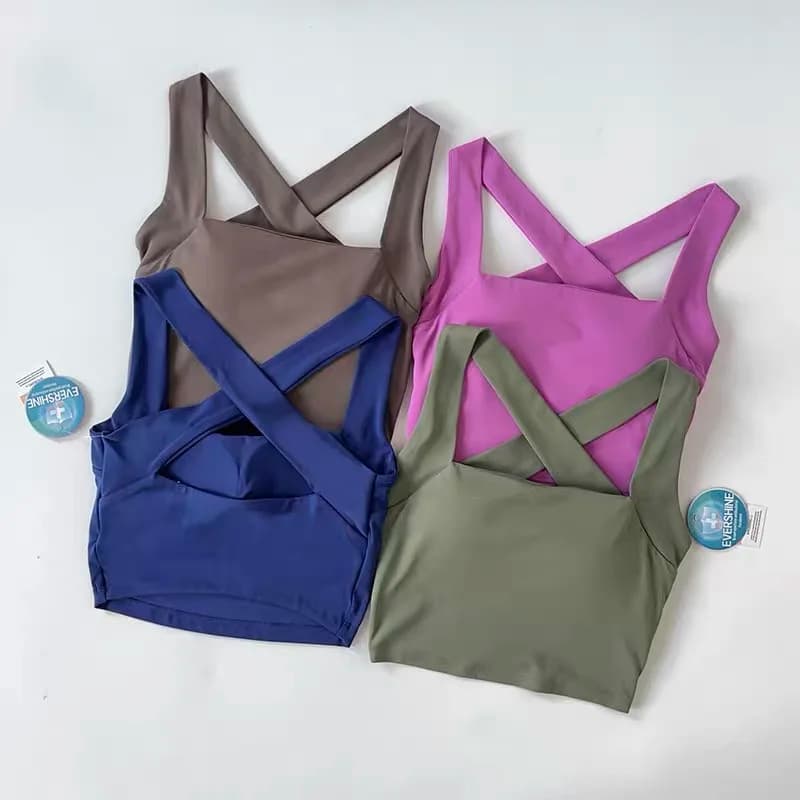 Sports bra with wide cross shoulder straps on the back for fitness vests yoga pilates - Breathable support women's exercise bra