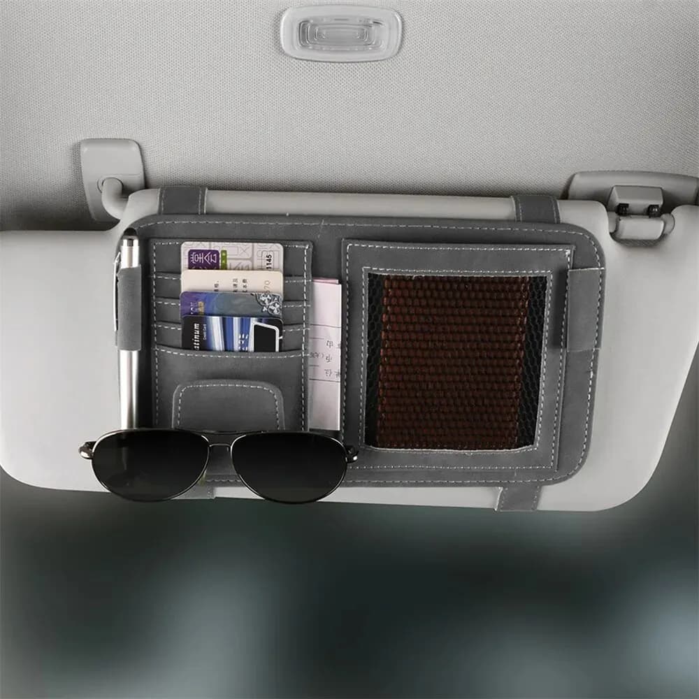 High-Quality Faux Sheep Suede Leather Car Visor Organizer Card Holder and Sunglasses Holder