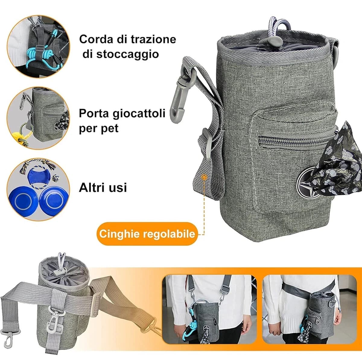 Borsa Portatile per Snack per Cani, Sacchetto Regolabile per Snack con Porta Sacchetti Igienici, Borsa a Mani Libere per Passeggiate con il Cane