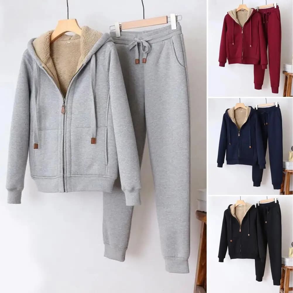 Women's sweater pants autumn and winter long sleeves long fleece sweatshirt with hood Jogger Jogger sportswear Two-piece set