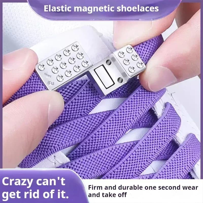 Diamond Elastic Shoelaces with Magnetic Buckle No-Tie Flat Laces for Sneakers Tennis Shoes Quick-Release Shoe Accessory
