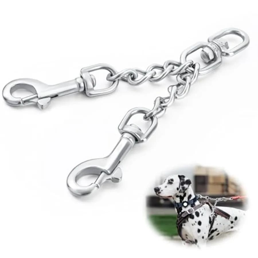 Prong Collar Safety Clip Stainless Steel Dog Safety Clip, Leash Backup with Dual Clasps, Collars and No Pull Harness Connectors
