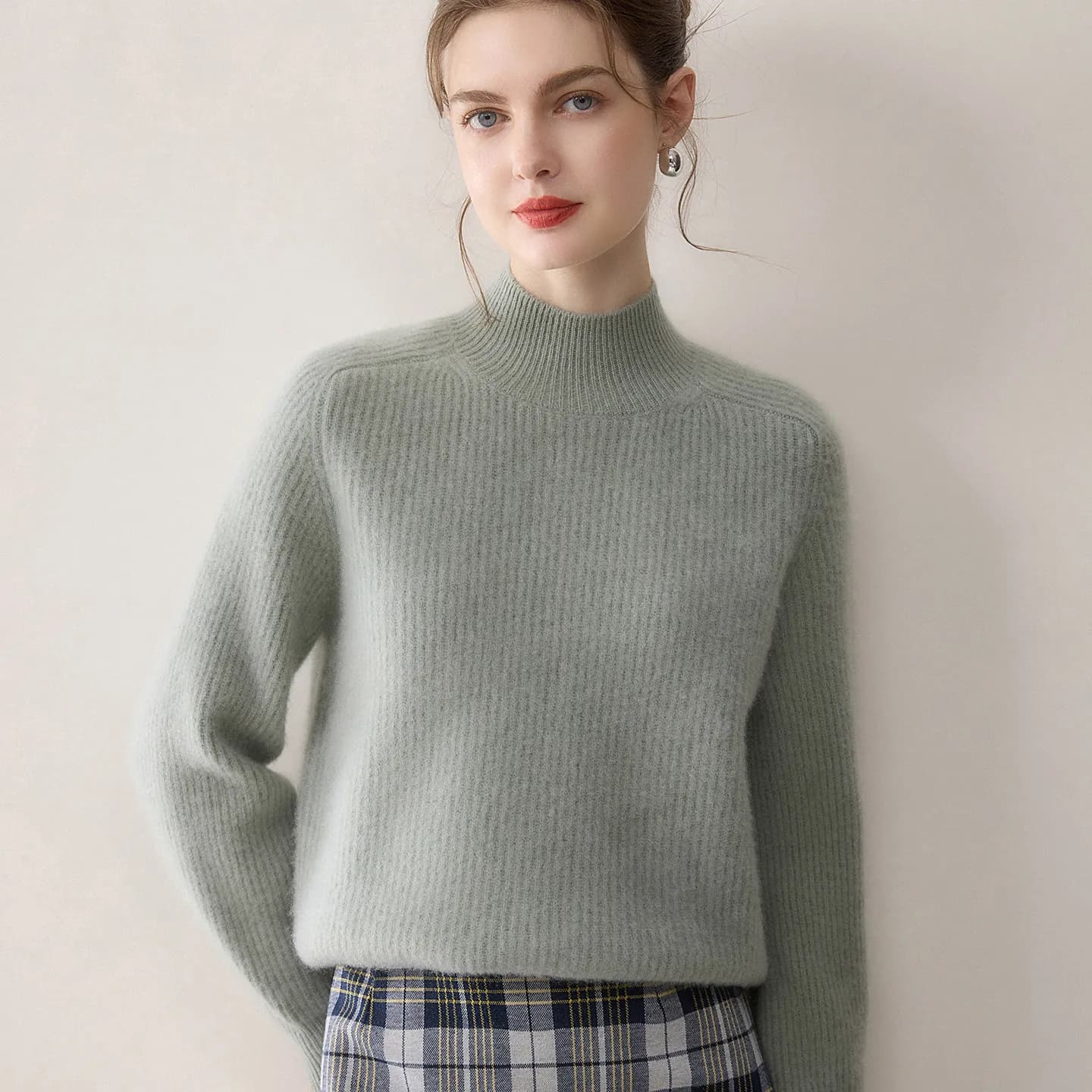100% cashmere sweater women's semi-high-necked gold needle warm winter knitted sweater
