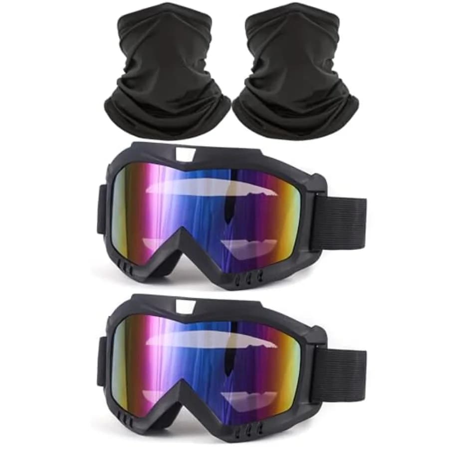2 Pezzi Occhiali da Moto Cross con Scaldacollo, Occhiali Antivento per Moto, ATV, Sci e Corse